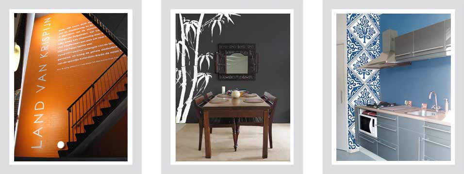 Muurschildering, atelier pro architecten, den haag, dordrecht, noordendijk, bamboo, keuken, schildering, delfsblauw, eetkamer, trap, letterschildering, geschiedenis, krispijn