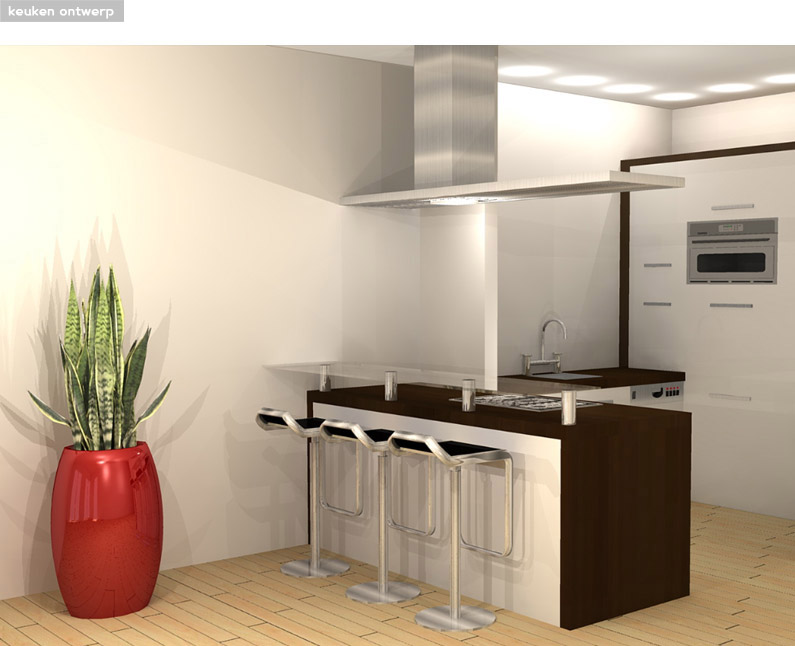 stylish, keuken, interieur, beplanting, design, ontwerp, schets, impressie, tekening, verlichting, lichtplan