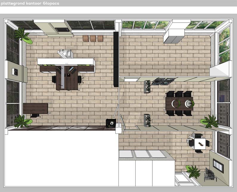 kantoor, glopaca, waalwijk, breda, inrichten, plattegrond, 3D dimensionaal, ontwerp, uniek, creatief, styling, stylist, vormgeving, zakelijk, directiekamer