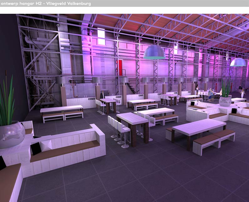 lounge, ruimte, vip, evenementen, valkenburg, leiden, katwijk, Villart, Arthur Koek, ontwerp, visualisatie, schets, ontwerp, 3D, tekening, impressie, artist, design, model, business, enenementenhal, loods, vliegveld valkenburg