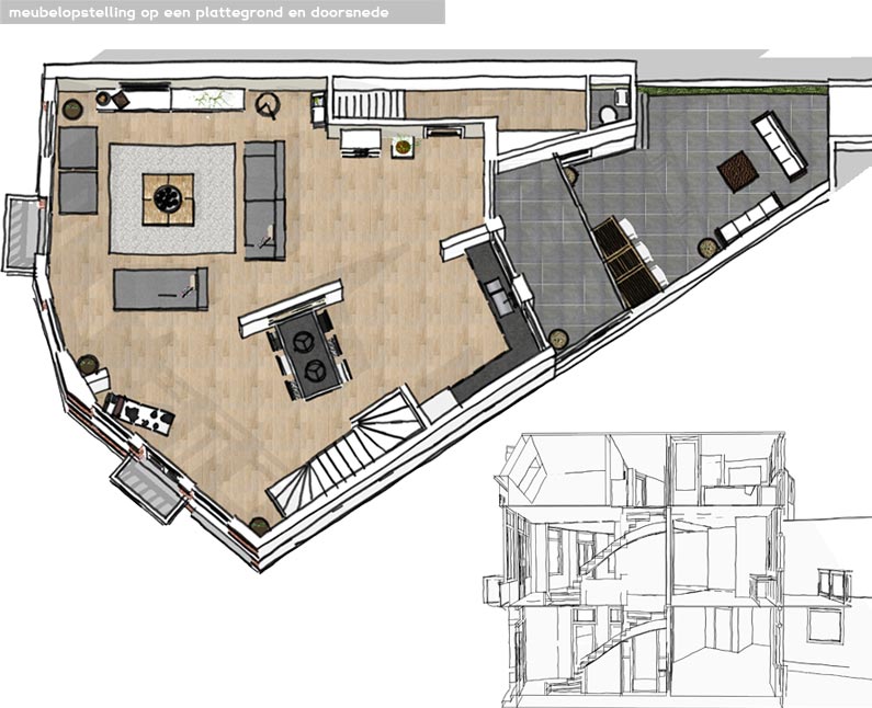 modelwoning, woning, appatement, penthouse, ontwerp, plattegrond, visualiseren, artis impression, interieur, styling, styliste, stylist, dordrecht, buiten walevest, stadstuin, stadswoning, 2009, dordrecht